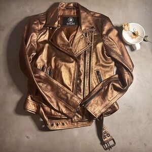 NWOTs- Metallic Copper/Bronze -  Real Leather Motorcycle Style Jacket